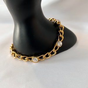 Gold Tone Gold Plated Ice Blue Clear Crystal Faux Diamond Better Quality Bracelet 7.5&quot;