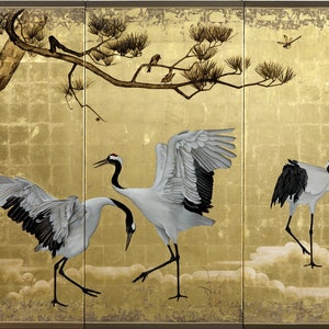 Three Red Crowned Cranes Extra Large Giclee Print