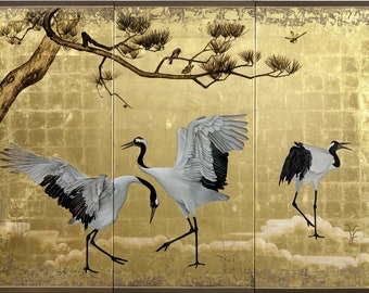 Three Red Crowned Cranes Extra Large Giclee Print
