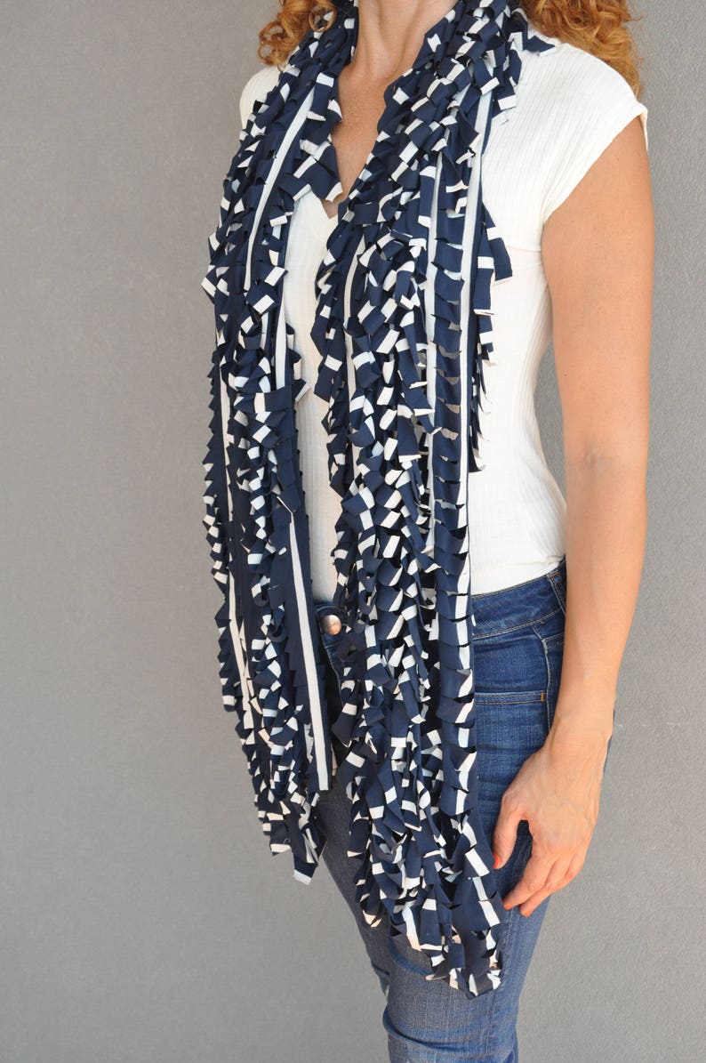 Striped Fall Scarf Blue Winter Shawl Jersey Scarf Women Etsy
