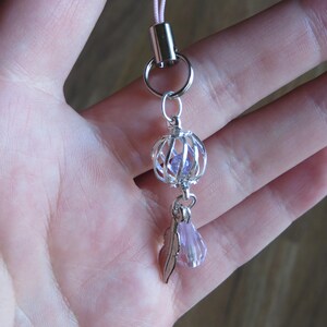 Fairy Globe Keychain // Phone Jewelry // Phone Accessory // Bag Accessory // Feathers and Crystals // Adorable Charm Accessory