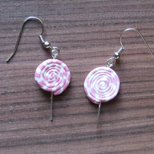 Swirly Pink and Blue Lollipop Earrings // Poly Clay // Sweets // Cand // Cute // Gift for Her // Baby Shower // Adorable // Fun // Children