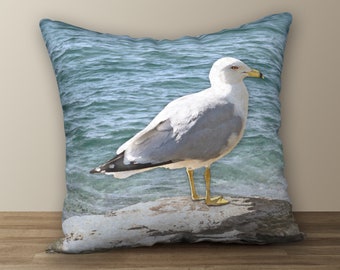 Seagull on a Rock 18 x 18 Designer Pillow Coastal Décor from Original Artwork by Hutton Hill Designs