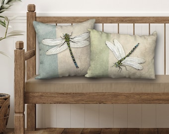 Set of 2 Dragonfly Designer Pillows, Dragonfly Cushions, Summer Decor