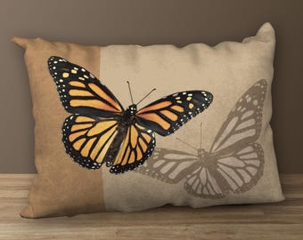 Monarch Butterfly Lumbar Designer Pillow, Butterfly Cushion, Nature-Inspired Decor
