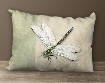 Dragonfly Designer Lumbar Pillow, Dragonfly Cushion, Botanical Decor