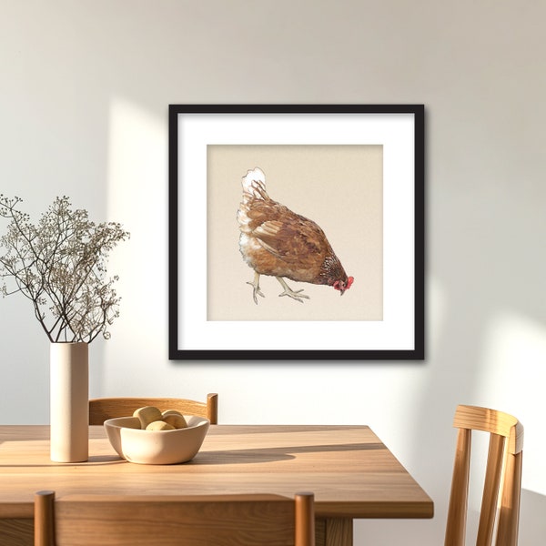 Little Red Hen Framed Fine Art Print from Original Artwork, Ready to Hang Modern Farmhouse Décor by Hutton Hill Designs