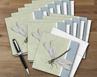Set of 10 Dragonfly Greeting Cards, Blank Note Cards