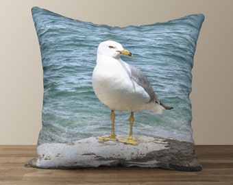 Seagull by the Shore 18 x 18 Designer Pillow Coastal Décor from Original Artwork by Hutton Hill Designs