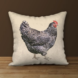 Barred Plymouth Rock Hen 18 x 18 Designer Chicken Pillow from Original Artwork, Modern Farmhouse Décor