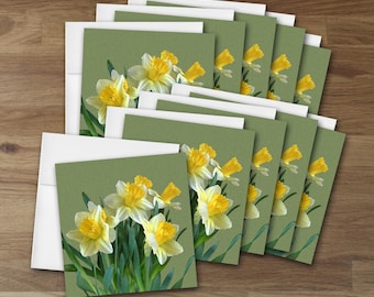 Set of 10 Daffodils Greeting Cards, Floral Blank Note Cards