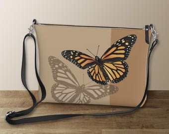 Monarch Butterfly Vegan Leather Crossbody Bag, Nature=Inspired Shoulder Bag