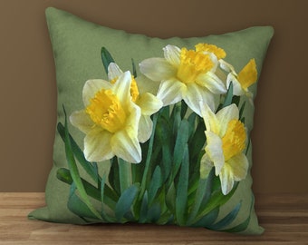 Daffodil Bouquet Designer Pillow, Floral Cushion, Spring Decor