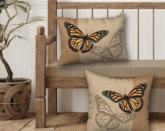 Set of 2 Monarch Butterfly Designer Pillows, Butterfly Cushions, Nature-Inspired Decor