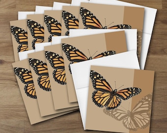 Set of 10 Monarch Butterfly Greeting Cards, Blank Note Cards