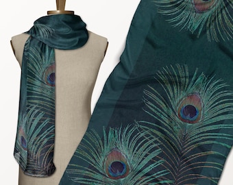Peacock Feather Eco Scarf, Long Art Scarf from Sustainable Fabric