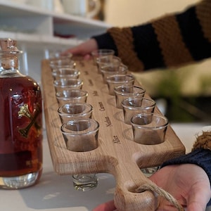 Bespoke Shot Glass serving board - Personalised serving board - Shot glass holder - Handmade hardwood serving board - Flight board