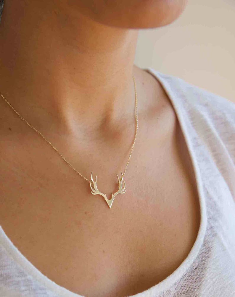 Dainty antler pendant Horn necklace Antler necklace Christmas necklace