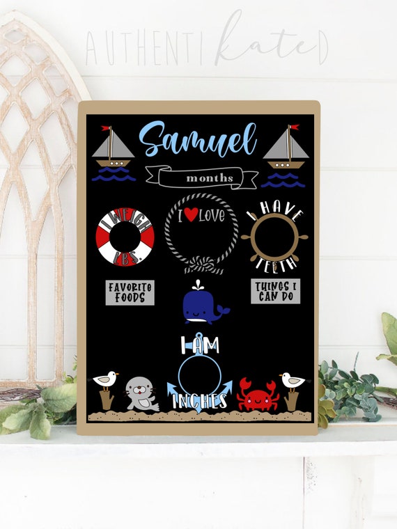 Ocean Theme Underwater Baby Boy Baby Girl Baby Shower Gift Idea Milestone Chalkboard Chalkboard Sign Personalized Gift for Babies