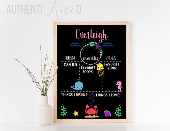 Ocean Theme Underwater Baby Boy Baby Girl Baby Shower Gift Idea Milestone Chalkboard Chalkboard Sign Personalized Gift for Babies
