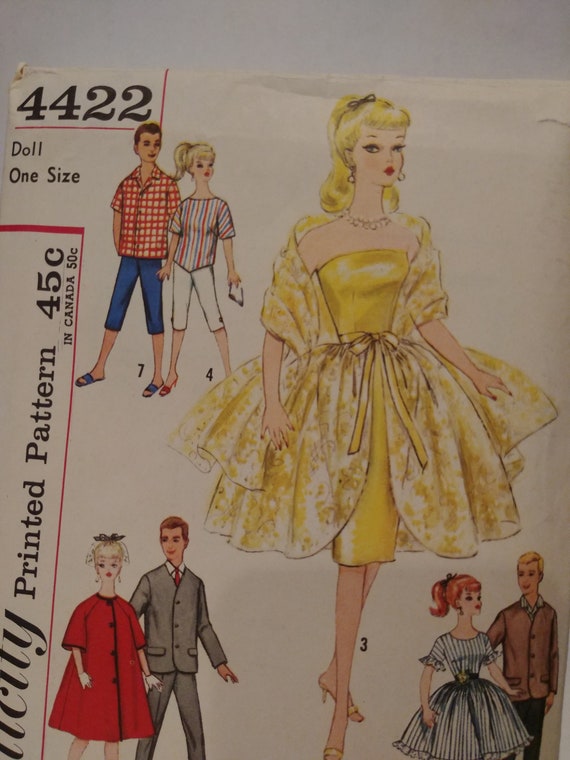 Simplicity 4422 Barbie /& Ken Vintage Fashion TEEN DOLL Fabric Sewing Pattern