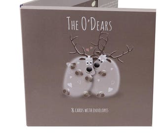 The O'Dears Card Pack - Christmas Card Pack Containing 8 Cards/4 Designs & Envelopes. Cute and Quirky Reindeer Cards.