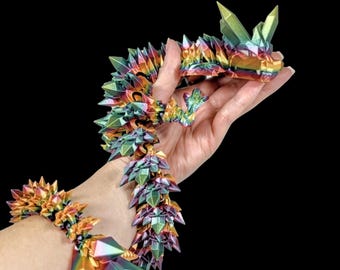 Articulated Dragon: Adult Crystal Dragon in Silk Rainbow, 18 Inches Long