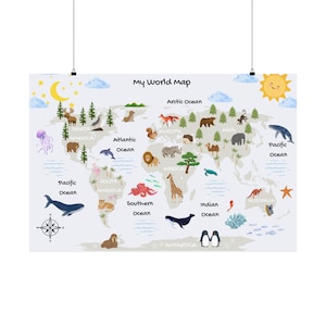 Bunte Weltkarte Poster, Kinder Wandkunst, Lerndekor, Kinderzimmer Druck, Reise-Liebhaber Geschenk, Klassenzimmer Wanddekoration
