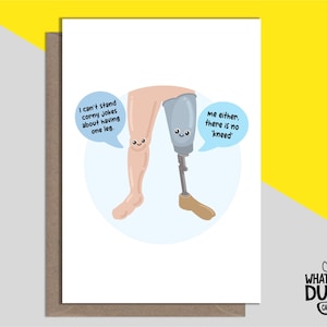 Rude lustige handgemachte Beinamputaionskarte für gute Besserung und viel Glück mit OP, Amputierten und Prothetik von What the Duck Cards - AMP