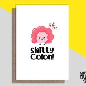 Niedliche und lustige selbstgemachte Kolektomie- und Koloskopiekarte für gute Besserung nach einer Darmoperation und -operation von What the Duck Cards – COLON