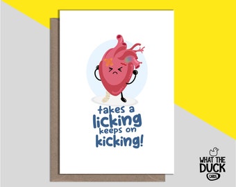 Funny & Rude Handmade Get Well Soon Greetings Card For Open Heart Surgery, Recovery, Operation And Bypass By What the Duck Cards - LICKING