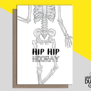 Carte de remplacement de hanche faite maison, coquine et amusante pour porter chance avec de nouvelles hanches, une opération de la hanche et une chirurgie de la hanche par What the Duck Cards - HIP HIP