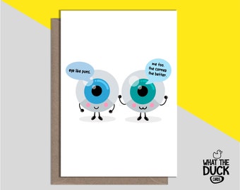 Simpatico e divertente biglietto fatto a mano per un'operazione agli occhi per guarire presto con l'intervento di cataratta e la correzione laser di What the Duck Cards - CORNEA