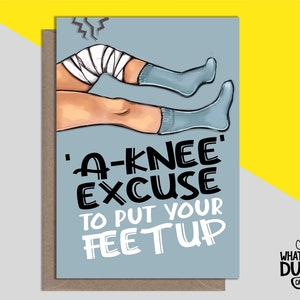 Niedliche & Lustige Selbstgemachte Knie-OP-Karte als Glücksbringer mit neuen Knien, Kniechirurgen und Knieersatz durch was die Entenkarten - FEET UP