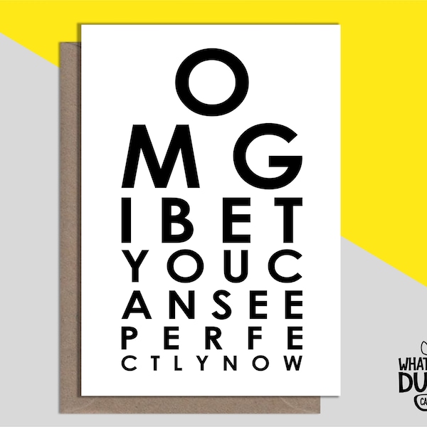Cheeky & Funny Homemade Eye Operation Card For Get Well Soon With Cataract Surgery And Laser Correction By What the Duck Cards - EYE TEST
