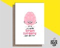 Funny & Cute Homemade Linen Brain Surgery And Get Well Soon Greetings Card For Cancer Recovery And Kick By What the Duck Cards - BRAIN