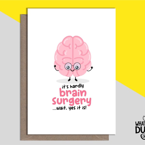 Funny & Cute Homemade Linen Brain Surgery And Get Well Soon Greetings Card For Cancer Recovery And Kick By What the Duck Cards - BRAIN