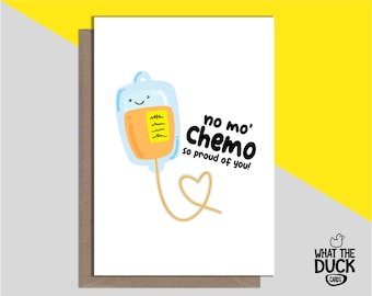 Grappige en schattige handgemaakte kankerondersteuning en beterschap wenskaart voor herstel en einde van chemotherapie door What the Duck-kaarten - CHEMOBAG