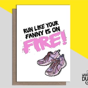 Grappige en onbeleefde zelfgemaakte linnen marathon wenskaart voor goed gedaan, je hebt het gedaan, uitgevoerd en gefeliciteerd met wat de eendkaarten - FANNY