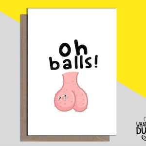 Carte de voeux drôle et grossière en lin faite maison contre le cancer des testicules et la guérison par What the Duck - BALLS
