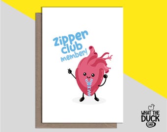 Funny & Cheeky Handmade Get Well Soon Greetings Card For Stent Heart Surgery, Recovery, Operation And Fitted By What the Duck Cards - ZIPPER