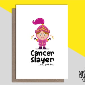 Carte de vœux « Vaincre le cancer et guérir bientôt » faite main, amusante et effrontée, pour se rétablir, se battre et s'en sortir par What the Duck Cards - SLAYER