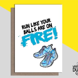 Grappige en onbeleefde zelfgemaakte linnen marathon wenskaart voor goed gedaan, je hebt het gedaan, uitgevoerd en gefeliciteerd met wat de eendkaarten - ballen