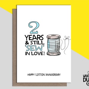 Linda y divertida tarjeta de felicitación de lino hecha en casa para 2 años de aniversario de bodas 2do año de esposa y esposo por What the Duck Cards - SEW