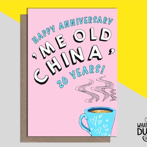 Leuke en grappige zelfgemaakte linnen wenskaart voor 20 jaar huwelijksverjaardag 20e jaar van vrouw en man door What the Duck-kaarten - CHINA