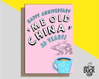 Tarjeta de felicitación de lino casera, linda y divertida, para el 20.º aniversario de bodas, de parte de esposo y esposa, de What the Duck Cards - CHINA