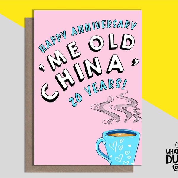 Cute & Funny Homemade Linen Greetings Card For 20 Years Wedding Anniversary 20th Year From Wife And Husband By What the Duck Cards - CHINA