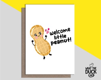 Funny & Cute Handmade Linen Baby Shower Greetings Card For New Born, Baby Boy, Baby Girl And Congratulations By What the Duck Cards - PEANUT