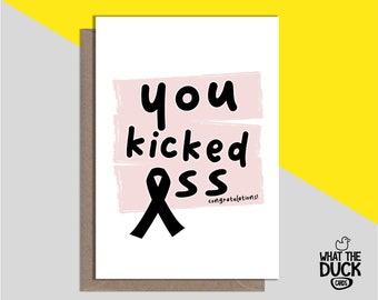 Funny & Rude Homemade Linen Beat Cancer And Get Well Soon Greetings Card For Recovery, Fight and Kick It By What the Duck Cards - ASS