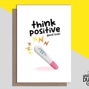 Carte de voeux de grossesse faite main drôle et mignonne de FIV pour porter chance avec le traitement de fertilité Trying For Baby de What the Duck Cards - POSITIF